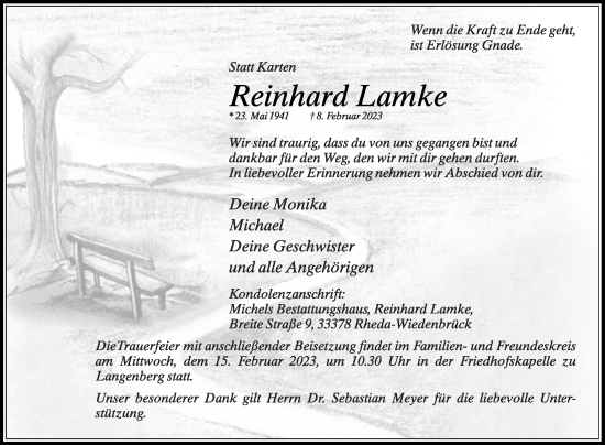 Traueranzeige von Reinhard Lamke von Die Glocke