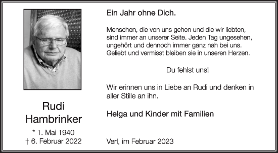 Traueranzeige von Rudi Hambrinker von Die Glocke