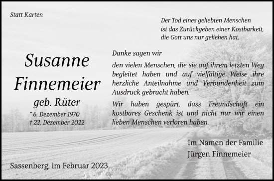 Traueranzeige von Susanne Finnemeier von Die Glocke