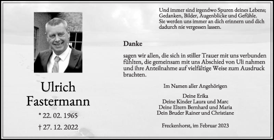 Traueranzeige von Ulrich Fastermann von Die Glocke