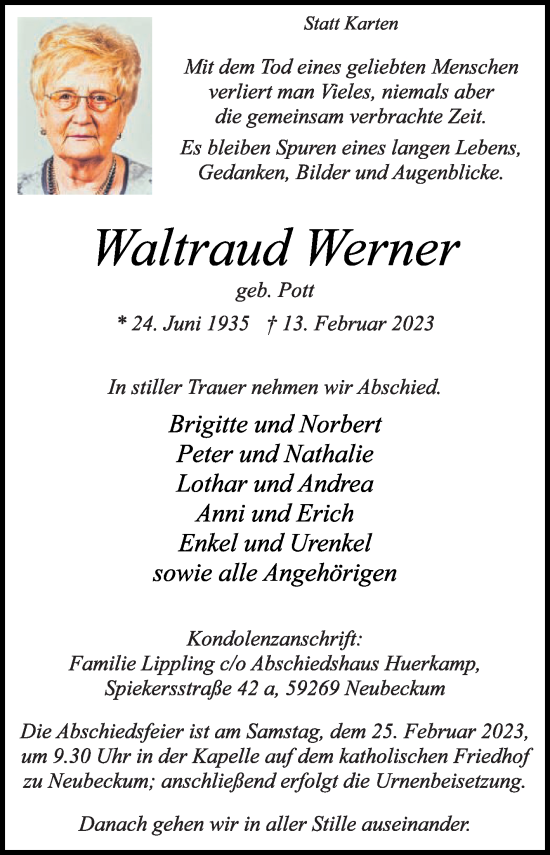 Traueranzeige von Waltraud Werner von Die Glocke