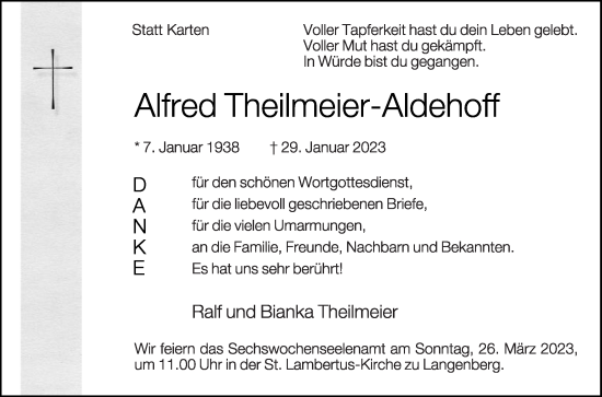 Traueranzeige von Alfred Theilmeier-Aldehoff von Die Glocke