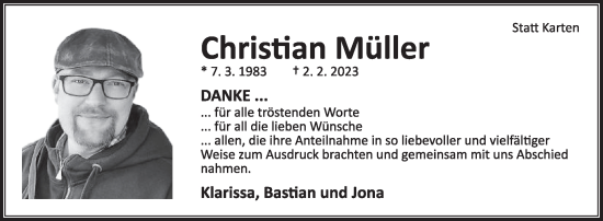 Traueranzeige von Christian Müller von Die Glocke