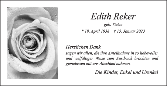 Traueranzeige von Edith Reker von Die Glocke
