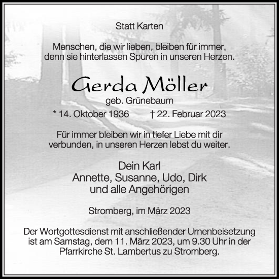 Traueranzeige von Gerda Möller von Die Glocke