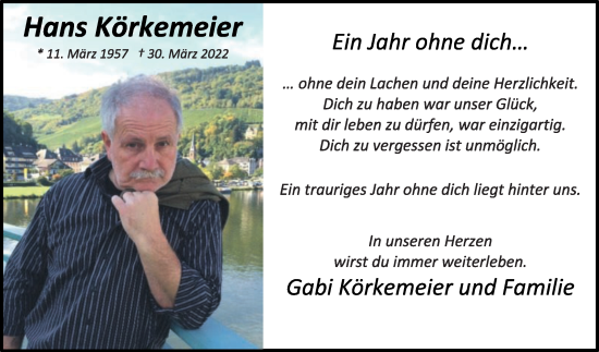 Traueranzeige von Hans Körkemeier von Die Glocke