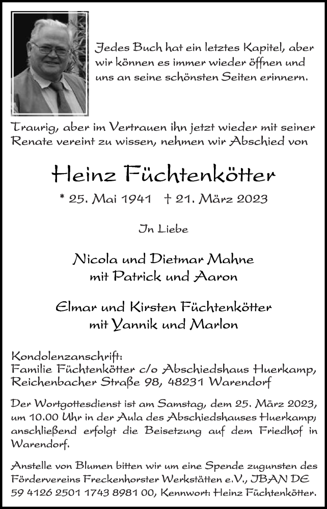  Traueranzeige für Heinz Füchtenkötter vom 23.03.2023 aus Die Glocke