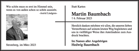 Traueranzeige von Martin Baumbach von Die Glocke