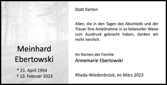 Traueranzeige von Meinhard Ebertowski von Die Glocke