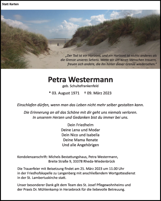 Traueranzeige von Petra Westermann von Die Glocke