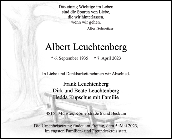 Traueranzeigen von Albert Leuchtenberg trauer.dieglocke.de