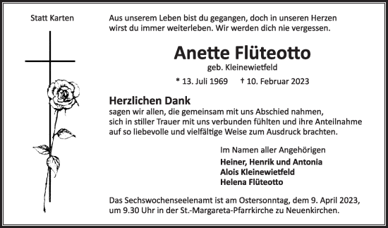 Traueranzeige von Anette Flüteotto von Die Glocke