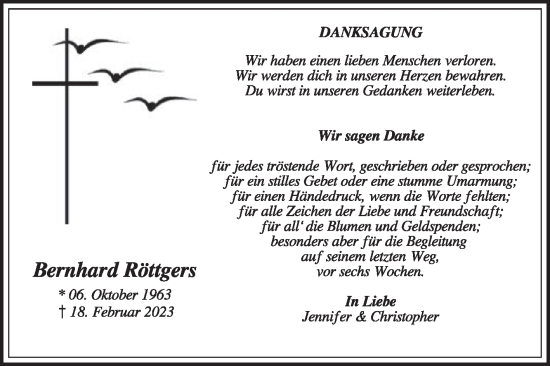 Traueranzeige von Bernhard Röttgers von Die Glocke