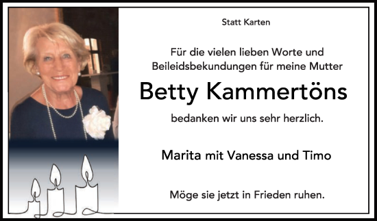 Traueranzeige von Betty Kammertöns von Die Glocke