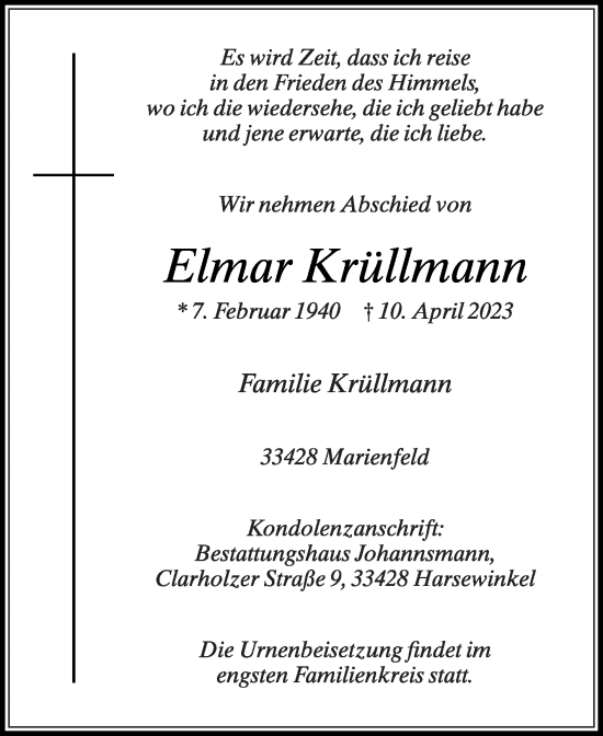 Traueranzeige von Elmar Krüllmann von Die Glocke