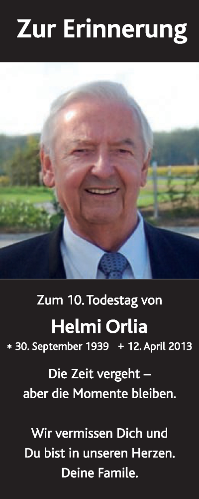 Traueranzeige von Helmi Orlia von Die Glocke