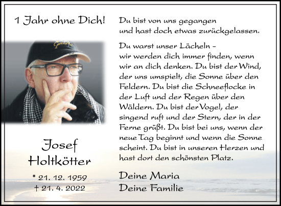 Traueranzeige von Josef Holtkötter von Die Glocke