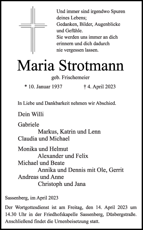 Traueranzeige von Maria Strotmann von Die Glocke