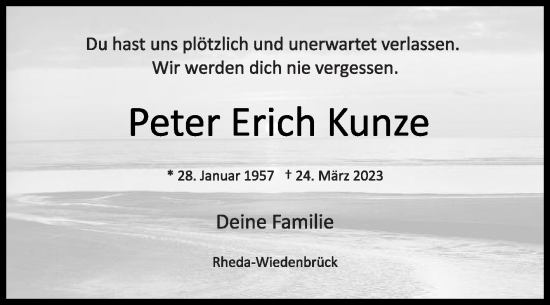 Traueranzeige von Peter Erich Kunze von Die Glocke