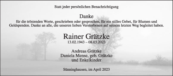 Traueranzeige von Rainer Grätzke von Die Glocke