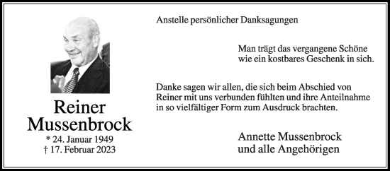 Traueranzeige von Reiner Mussenbrock von Die Glocke