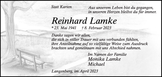 Traueranzeige von Reinhard Lamke von Die Glocke