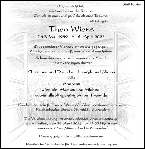 Traueranzeige von Theo Wiens von Die Glocke