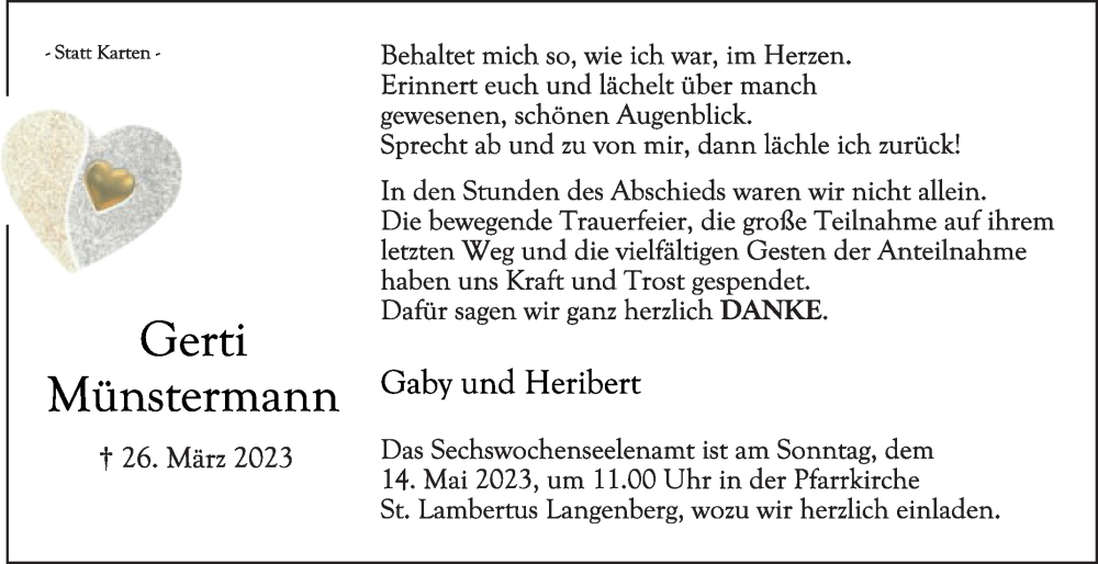 Traueranzeigen Von Gerti Münstermann | Trauer.die-glocke.de