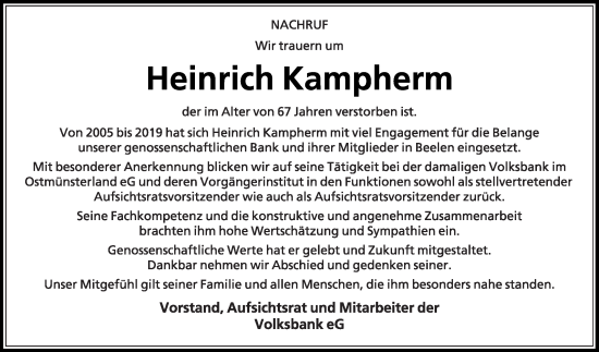 Traueranzeige von Heinrich Kampherm von Die Glocke