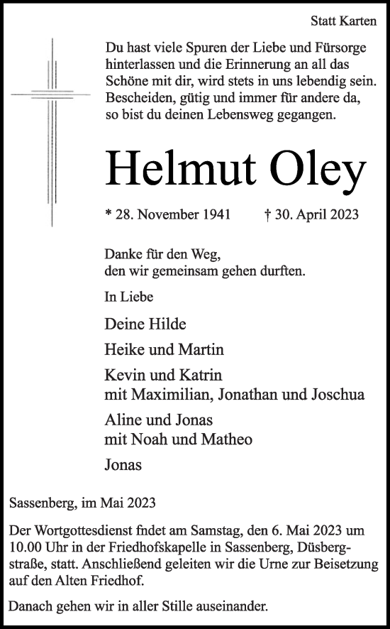 Traueranzeige von Helmut  Oley von Die Glocke