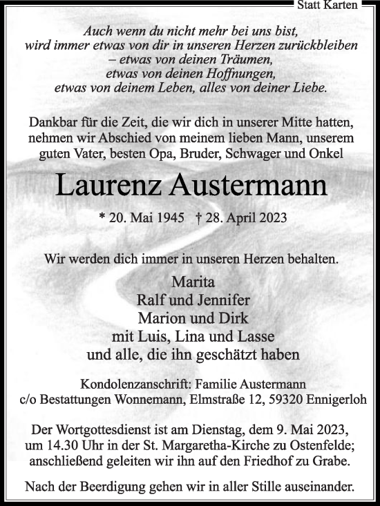 Traueranzeige von Laurenz Austermann von Die Glocke