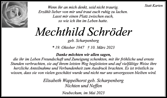 Traueranzeige von Mechthild Schröder von Die Glocke