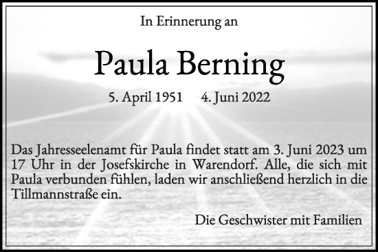 Traueranzeige von Paula Berning von Die Glocke