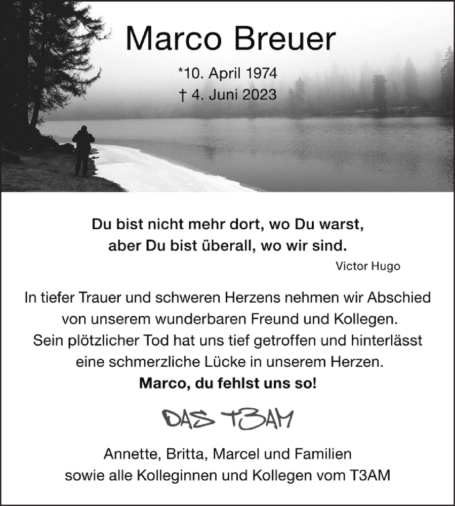  Traueranzeige für Marco Breuer vom 14.06.2023 aus DIE GLOCKE