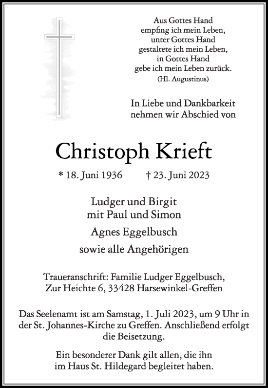 Traueranzeige von Christoph Krieft von Die Glocke