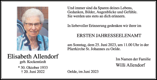 Traueranzeige von Elisabeth Allendorf von Die Glocke