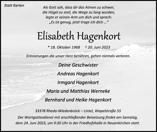 Traueranzeige von Elisabeth Hagenkort von Die Glocke