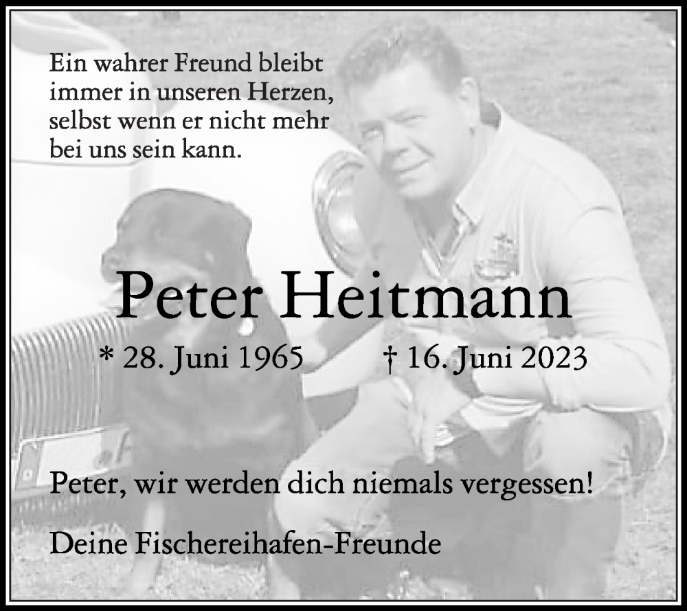  Traueranzeige für Peter Heitmann vom 24.06.2023 aus Die Glocke