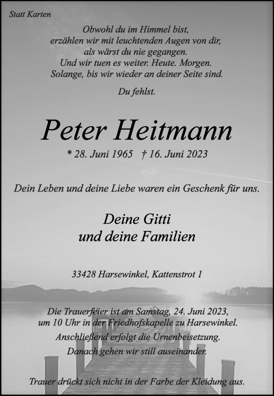 Traueranzeige von Peter Heitmann von Die Glocke