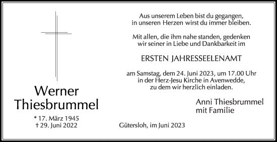 Traueranzeige von Werner Thiesbrummel von Die Glocke