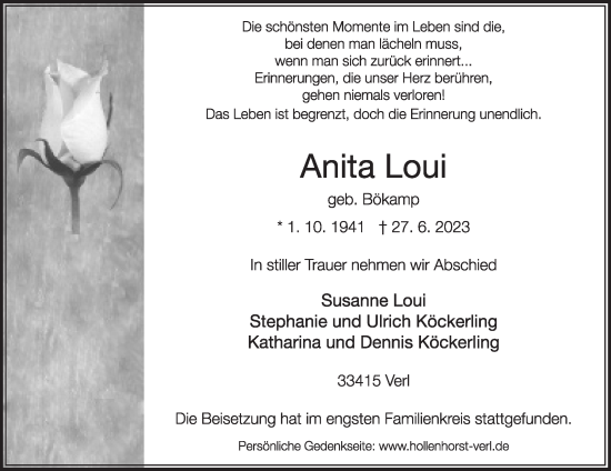 Traueranzeige von Anita Loui von Die Glocke