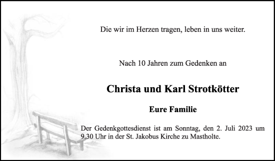 Traueranzeige von Christa Strotkötter von Die Glocke