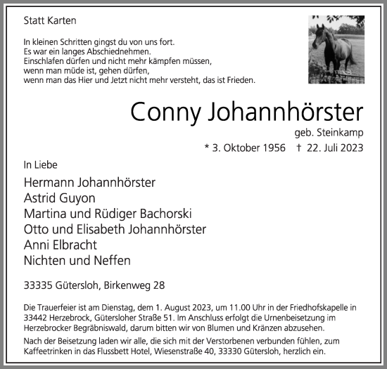 Traueranzeige von Conny Johannhörster von Die Glocke
