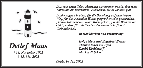 Traueranzeige von Detlef Maas von Die Glocke