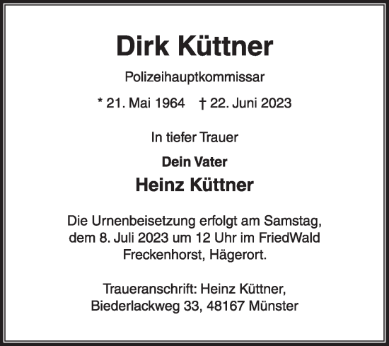 Traueranzeige von Dirk Küttner von Die Glocke