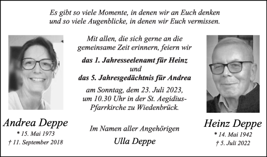 Traueranzeige von Heinz Deppe von Die Glocke