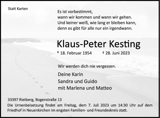 Traueranzeige von Klaus-Peter Kesting von Die Glocke