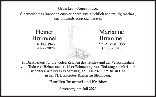 Traueranzeige von Marianne Brummel von Die Glocke