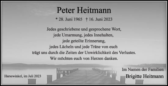 Traueranzeige von Peter Heitmann von Die Glocke