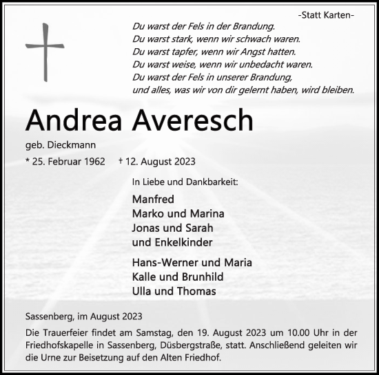 Traueranzeige von Andrea Averesch von Die Glocke